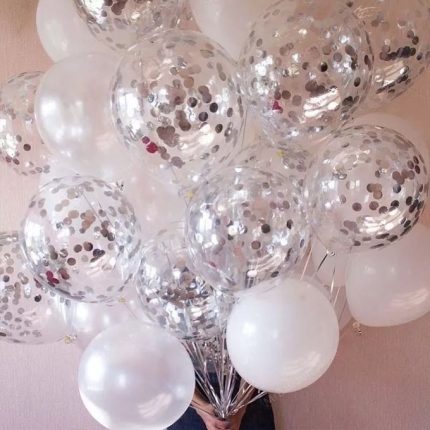 20 Ballons Blanc & Transparent + confetti 31 CM ,décorations anniversaire