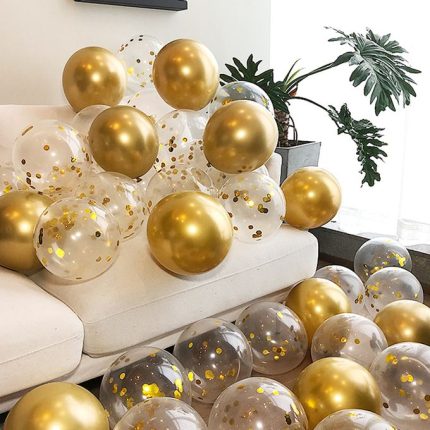 20 Ballons Gold/Doré & Transparent + confetti 31 CM ,décorations anniversaire